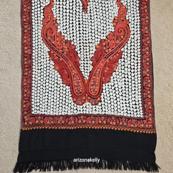 NWOT Wool Scarf With Chain Stitch Embroidery Fall Autumn Colors Kashmir Scarves - Picture 3 of 16